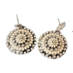 Vintage Joan Rivers White Disc Drop Earrings Pierced Fashion Jewelry Elegant